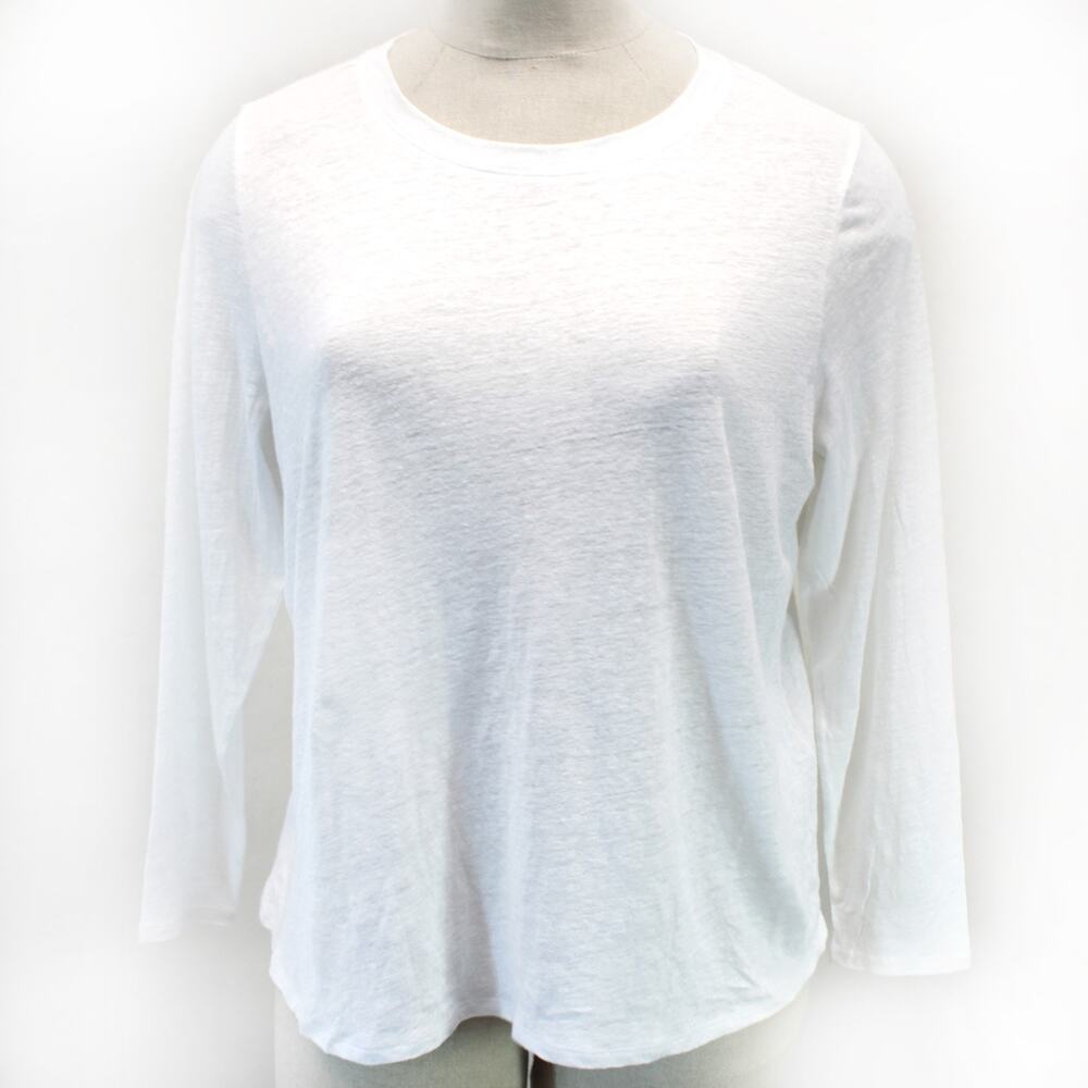 Eileen Fisher Plus White 100% Bio-Linen Crew Neck Minimalist Long Sleeve Top 1X - Picture 2 of 6